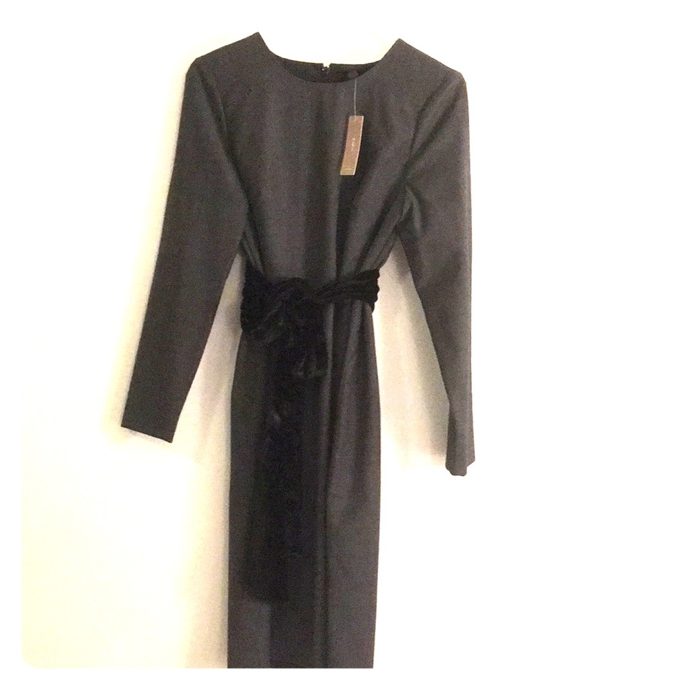 Gray 3/4 sleeve dress with velvet sash